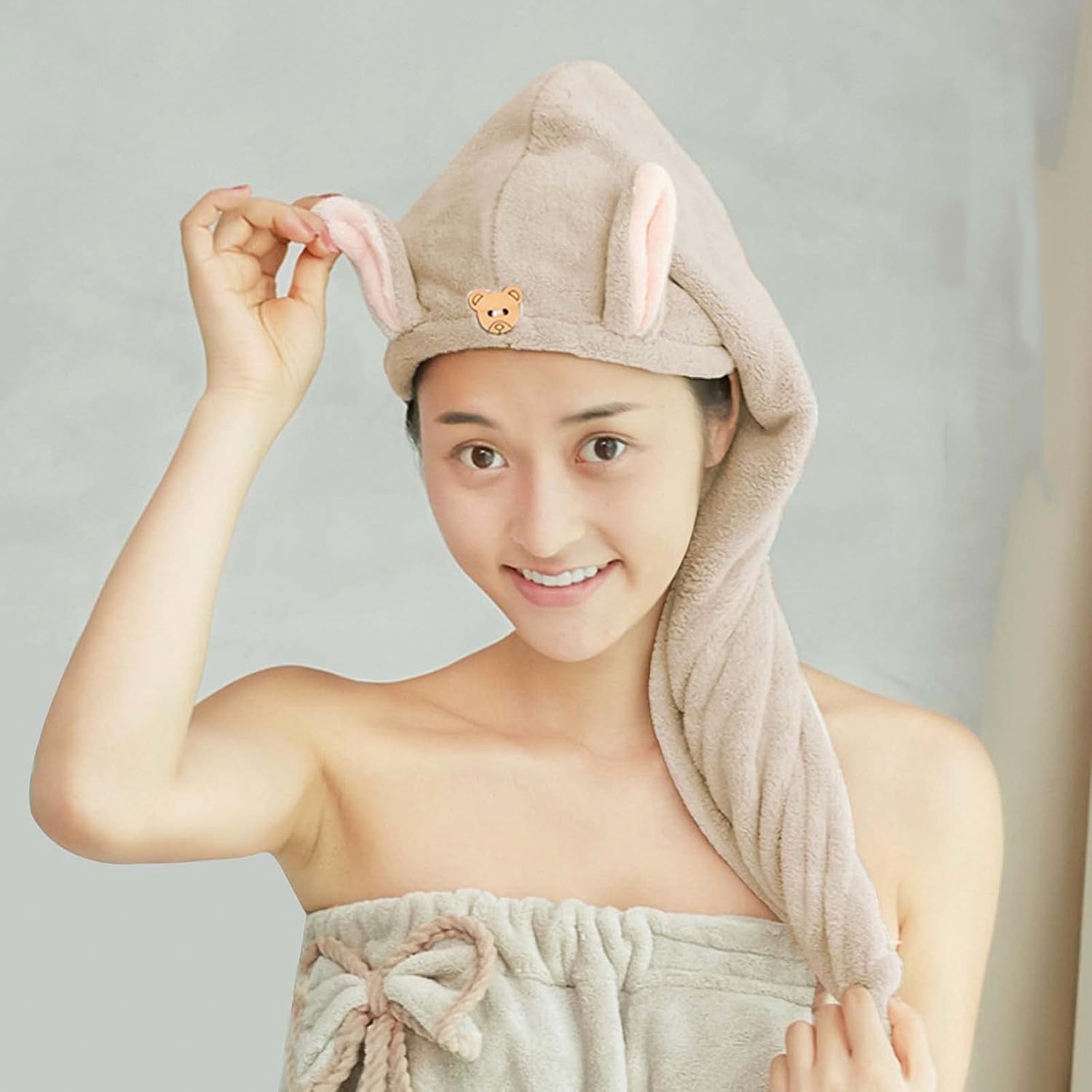 Cute Animal Ear Hooded Hair Drying Towel Wrap (1 Pc) Cute Animal Ear Hooded Hair Drying Towel Wrap (1 Pc)